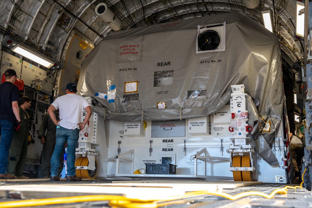 On April 29, 2022, the Psyche spacecraft arrived at NASA's Kennedy Space Center in Florida. It travelled there from NASA's JPL in California aboard a C-17 aircraft. Image Credit: NASA/Kim Shiflett