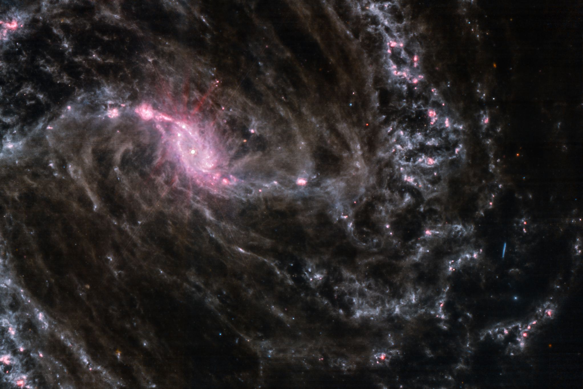 Una nuova immagine dal web mostra la galassia NGC 1365, nota per contenere un buco nero supermassiccio che si sta alimentando attivamente
