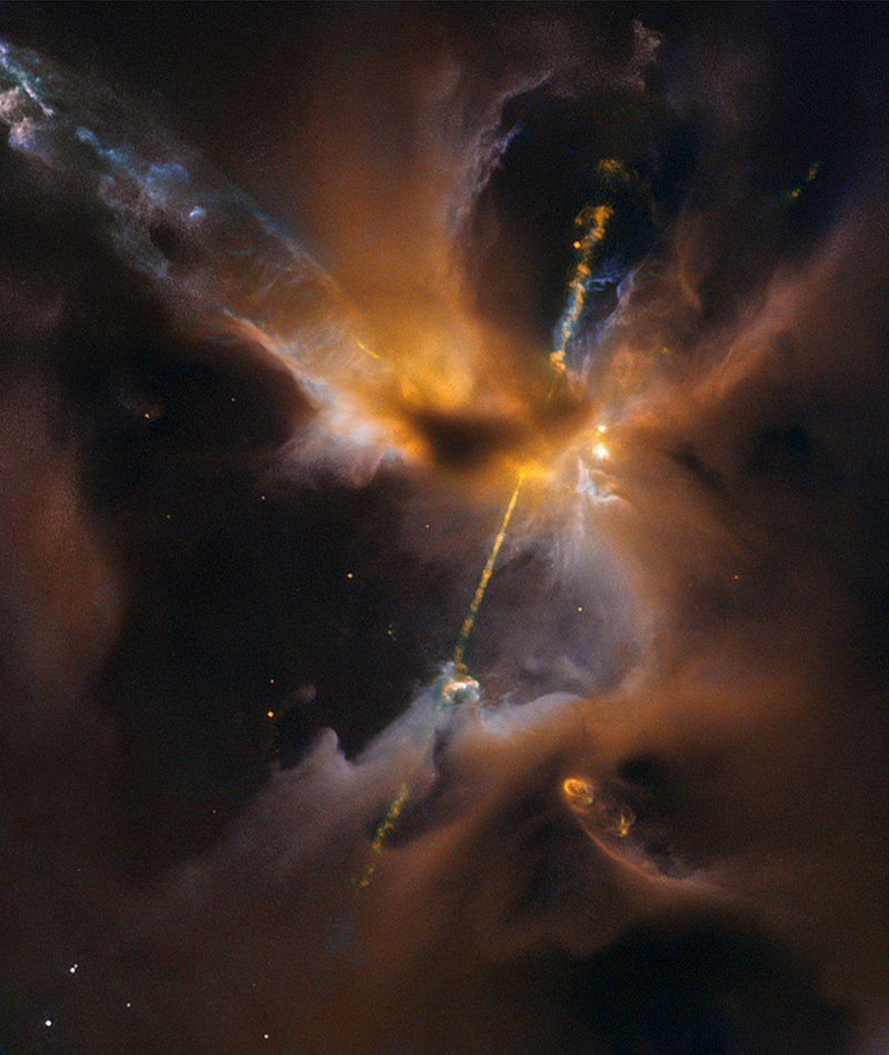 Astronomers know of more than 1000 Herbig-Haro objects in the Milky Way. The Hubble Space Telescope captured this image of the Herbig-Haro object HH 24 in the constellation Orion. HH 24 has the telltale twin jets and illuminated nebulosity of Herbig-Haro objects. Image Credit: HST/NASA 