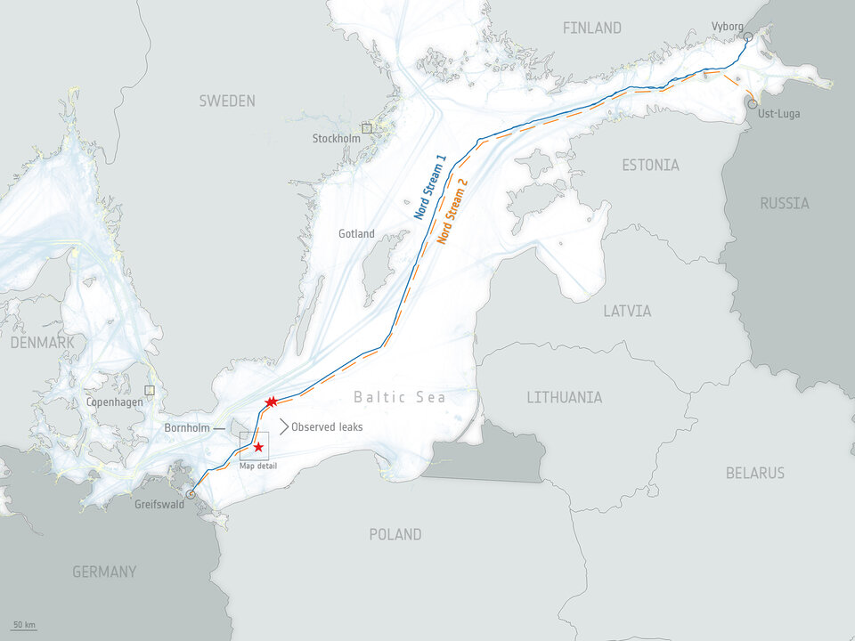 Nordstream pipeline map with shipping traffic article