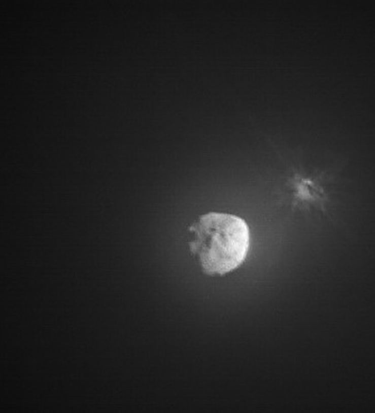 Image captured by the Italian Space Agency’s LICIACube a few minutes after the intentional collision of NASA’s Double Asteroid Redirection Test (DART) mission with its target asteroid, Dimorphos, captured on Sept. 26, 2022. Credits: ASI/NASA