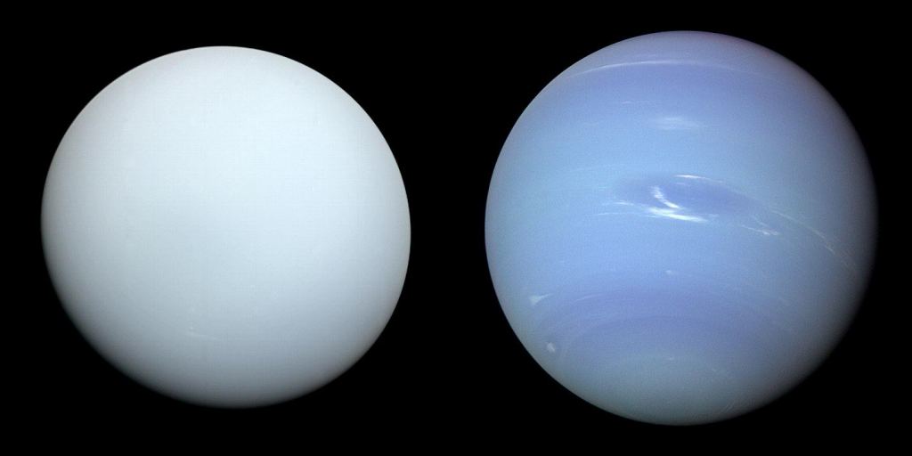 Uranus and Neptune are both ice-giant planets. Could Jupiter and Saturn have affected their formation by casting shadows? Image Credits: (L) By NASA - http://photojournal.jpl.nasa.gov/catalog/PIA18182, Public Domain, https://commons.wikimedia.org/w/index.php?curid=121128532. (R) By Justin Cowart - https://www.flickr.com/photos/132160802@N06/29347980845/, Public Domain, https://commons.wikimedia.org/w/index.php?curid=82476611