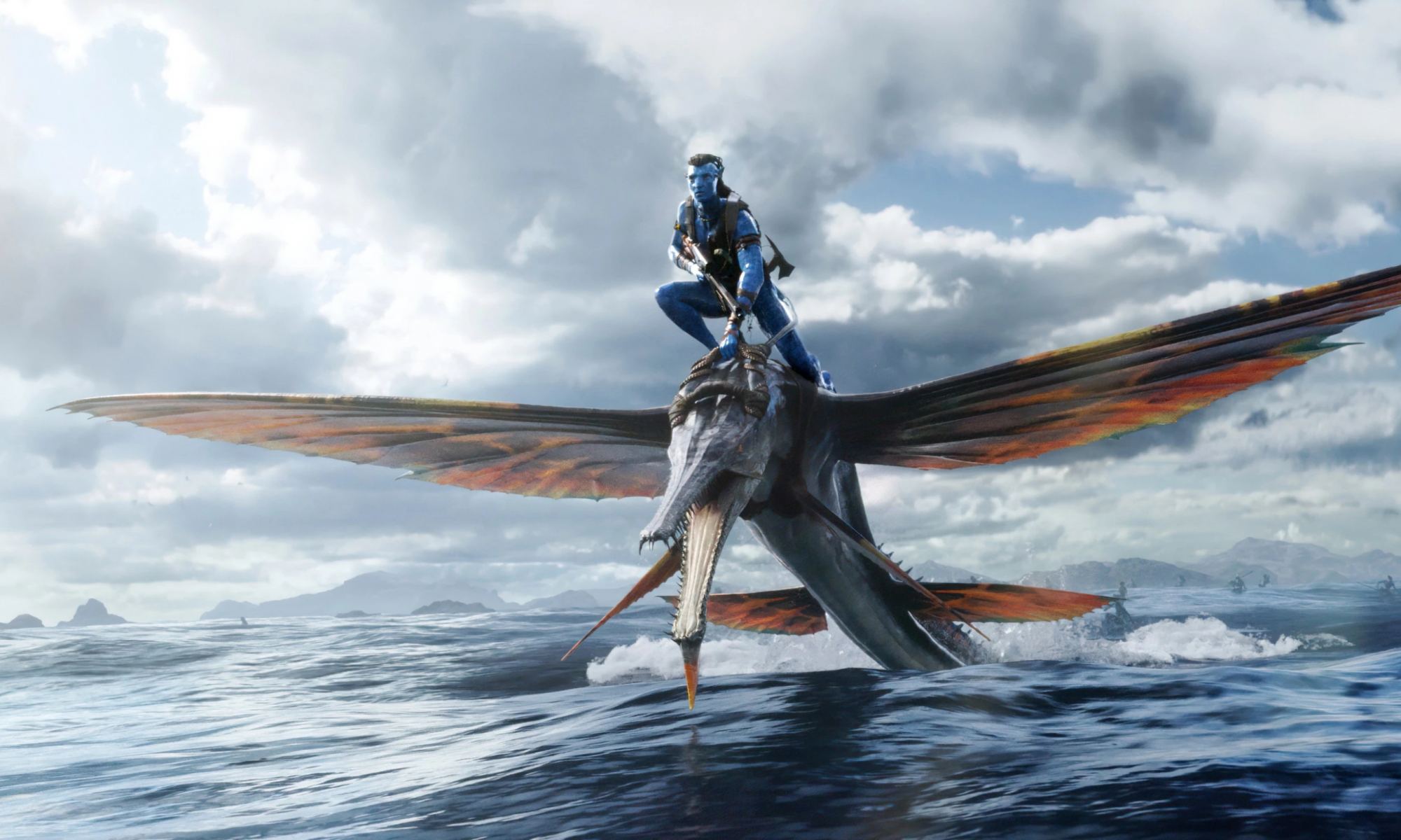 Jake Sully riding a flying fish in "Avatar: The Way of Water."