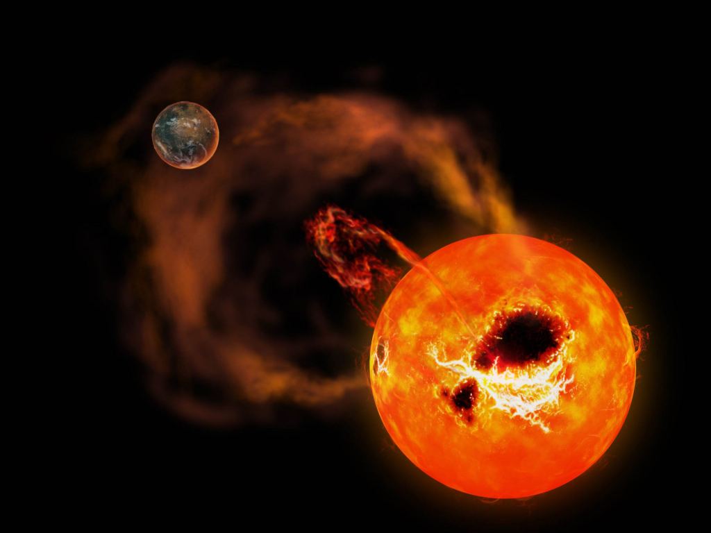 An artist's illustration of the nearby red dwarf AD Leonis, also known as Gliese 388. Like other red dwarfs, it's known to flare violently, but flaring wasn't part of this study. Image Credit: National Astronomical Observatory of Japan.