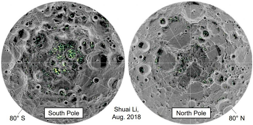 There are billions of tons of water ice at the lunar poles, with the bulk of it at the south pole. Image Credit: NASA/ Shuai Li.