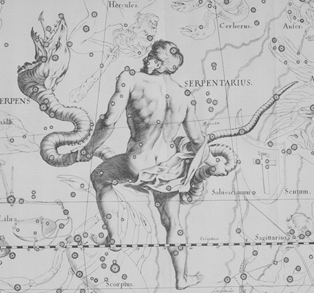Atlas Coelestis (1753) の John Flamsteed の Serpens。 