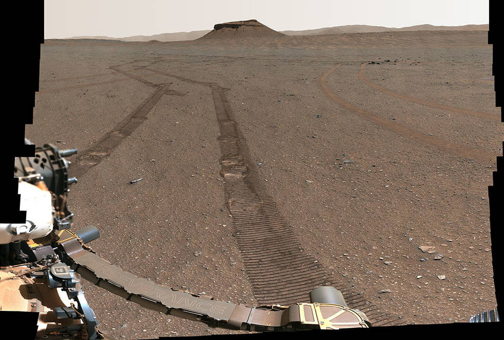 Perseverance took a selfie to mark the completion of its sample depot. The final sample tube is visible on the ground between the rover's tracks. Perseverance captured this image with its Mastcam-Z camera on Jan. 31, 2023, the 693rd Martian day, or sol, of the mission. Image Credit: NASA/JPL-Caltech/ASU/MSSS