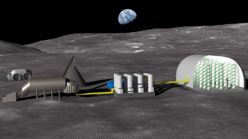 Artist concept of a future farm on the Moon. Places like this could be where lunar inhabitants get their fresh salads and other veggies. Credit: Solsys Mining.