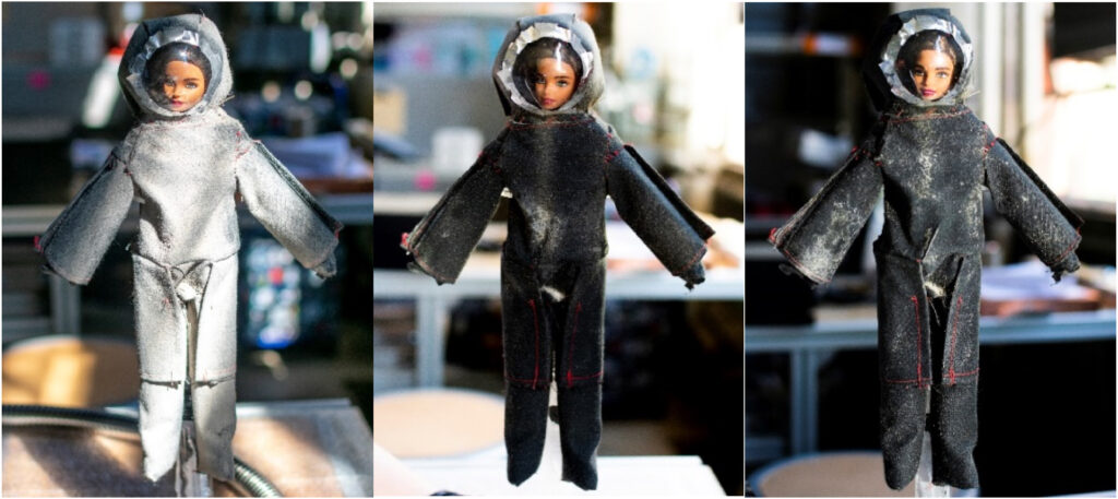 A homemade space suit was the focus of these preliminary experiments, with the suit being coated with lunar dust, subjected to a vacuum and then treated with liquid nitrogen.