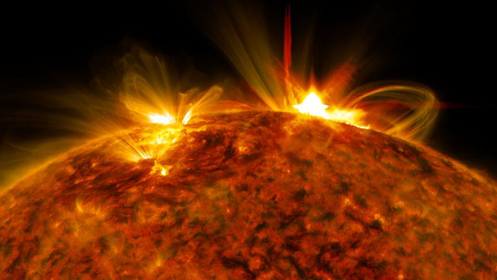 A solar flare, as it appears in extreme ultra-violet light. Some stars emit superflares similar to this, but many times brighter and stronger than those from the Sun. Credit: NASA/SFC/SDO