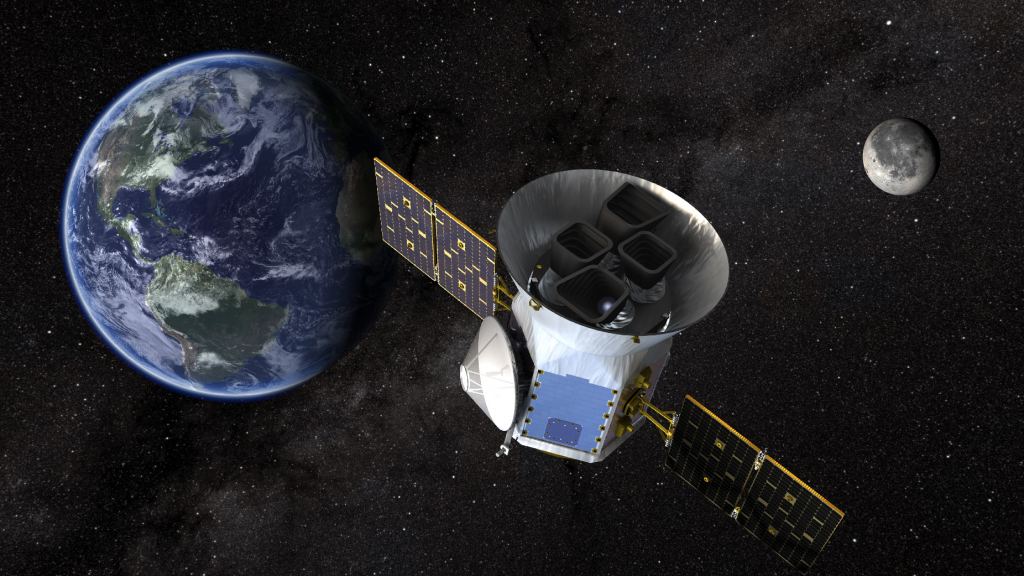 Artist illustration of NASA's Transiting Exoplanet Survey Satellite (TESS) observing the heavens. TESS found G 367 b, but only barely. The tiny planet was at the limit of TESS's detection ability. (Credit: NASA's Goddard Space Flight Center)