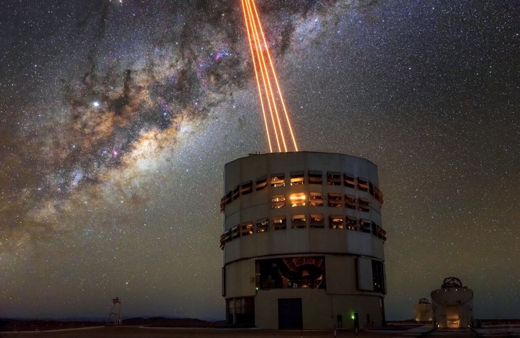 The VLT is a grouping of eight separate telescopes and is one of our most powerful observatories. It includes four 8-meter telescopes that made a critical contribution to the discovery of the new moons. Image Credit: ESO
