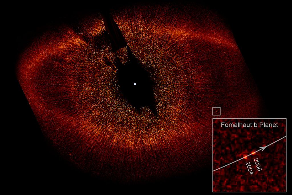 Hubble captured this image of Fomalhaut in 2008. At the time, scientists thought they had identified an exoplanet in the disc named Fomalhaut b. Subsequent studies suggest there's no planet there. But it's almost a certainty that somewhere in that dusty disk, a planet or planets are forming. Image Credit: NASA, ESA and P. Kalas (University of California, Berkeley, USA)