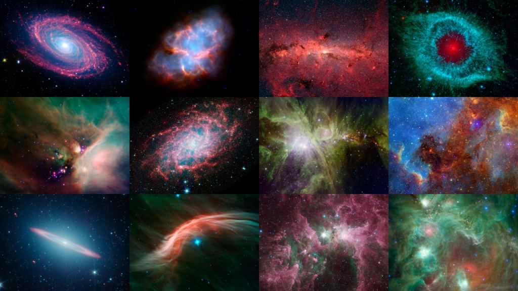 This montage contains an image from each of the Spitzer's first twelve years of operations. Image Credit: NASA/JPL
