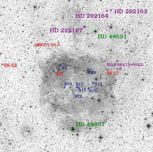 This image from a 2018 paper shows stars in Dolidze 25 in blue. Image Credit: Negueruela et al. 2018.