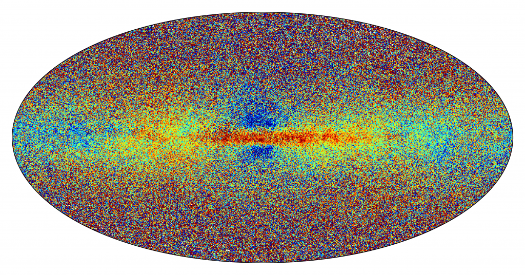 This is a metallicity map derived from the 3rd data release from the ESA's Gaia mission. Each dot is a star, and redder stars are richer in metals, that is, elements heavier than hydrogen and helium. Further from the center, stars are made of more primordial material. Image Credit: ESA/Gaia/DPAC; CC BY-SA 3.0 IGO