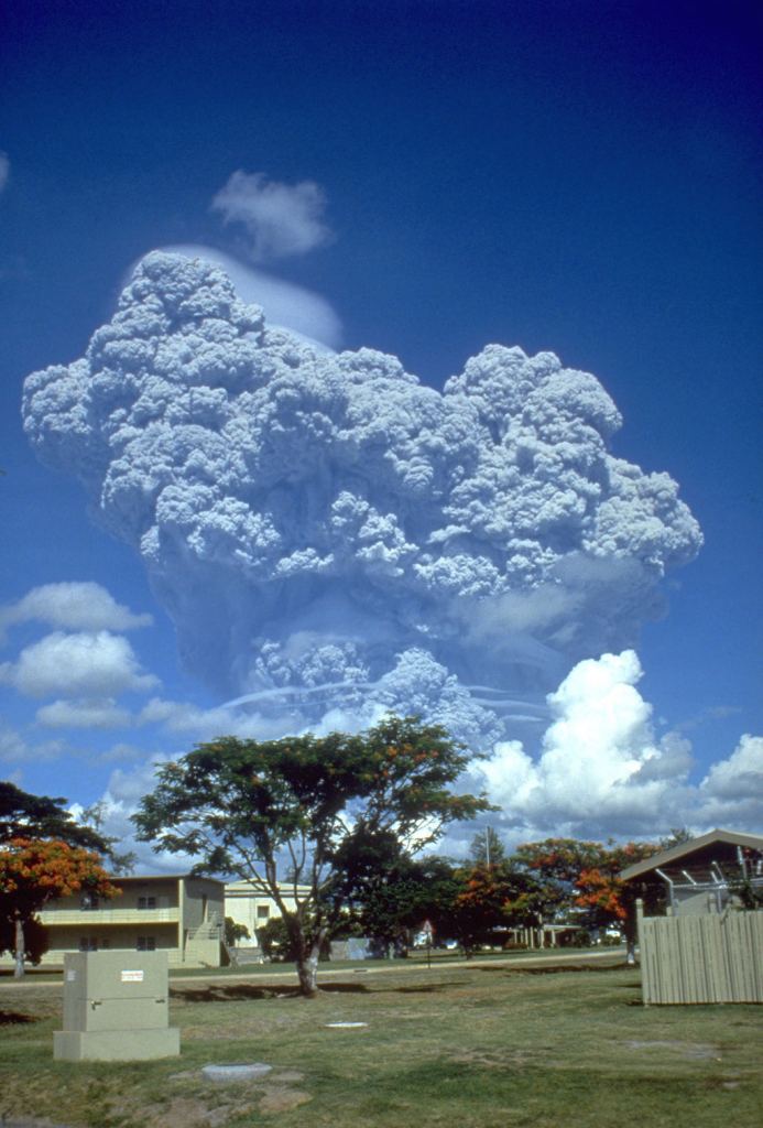 The Pinatubo eruption on June 12, 1991, seen from Clark Air Base, about 40 km east of the volcano's summit. Image Credit: By Richard P. Hoblitt, USGS - U.S. Geological Survey., Public Domain, https://commons.wikimedia.org/w/index.php?curid=26865795