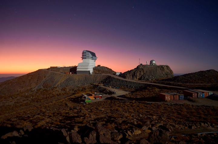 Rubin Observatory at twilight in May 2022. This observatory will be incredibly useful to study the afterglows of GRBs from the deaths of massive stars as well as as collisions in distant galaxies. Credit: Rubin Obs/NSF/AURA