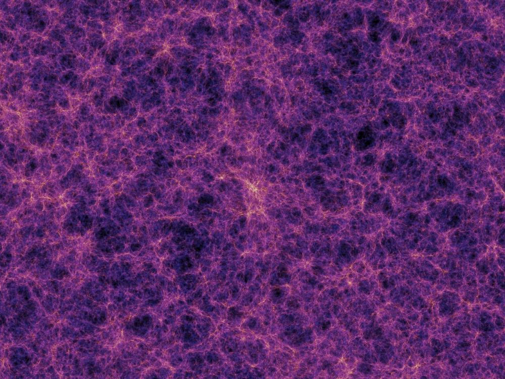 In shaping the Universe, gravity builds a vast cobweb-like structure of filaments tying galaxies and clusters of galaxies together along invisible bridges hundreds of millions of light-years long. This is known as the cosmic web. Dark matter plays a role in the distribution of all this matter. Credit: Volker Springel (Max Planck Institute for Astrophysics) et al.