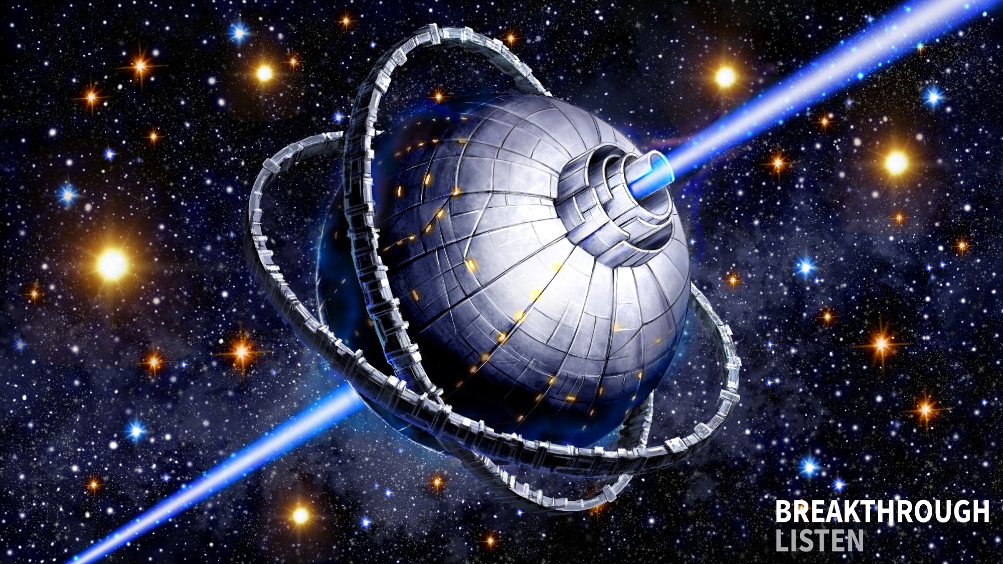 Artist's impression of a Dyson Sphere, an proposed alien megastructure that is the target of SETI surveys. Finding one of these qualifies in a "first contact" scenario. Credit: Breakthrough Listen / Danielle Futselaar