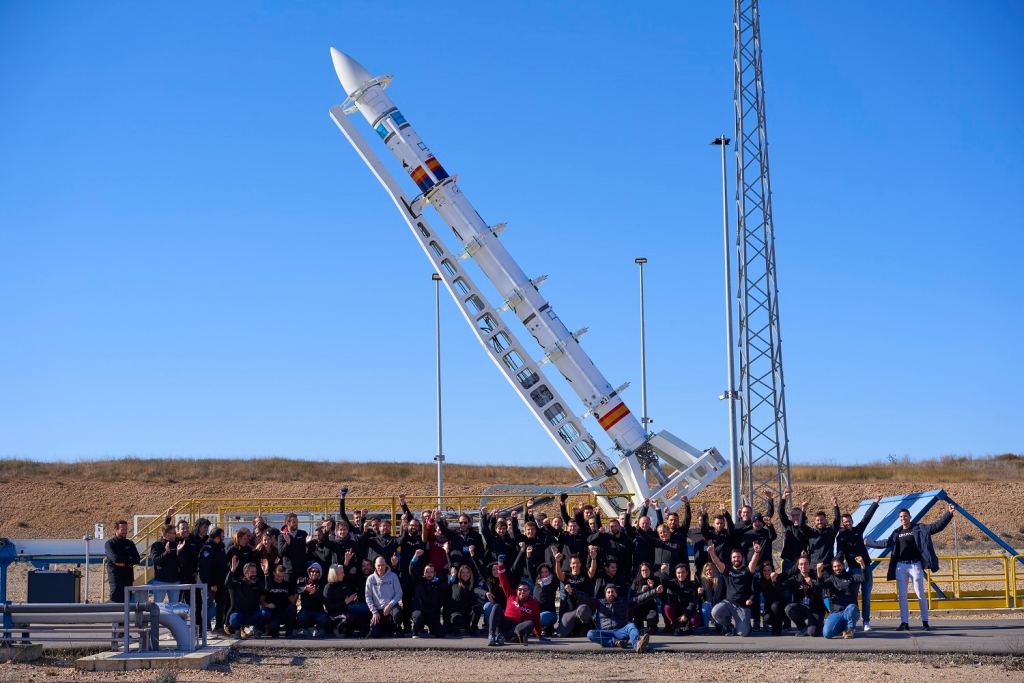 The PLD Space Team with the Miura-1 rocket. Credit: PLD Space.