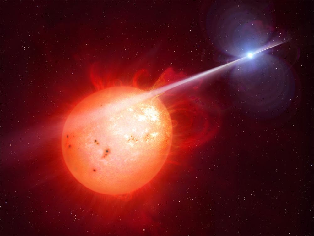 An artist's conception of a white dwarf pulsar pair. Two are now known. Credit: University of Warwick.