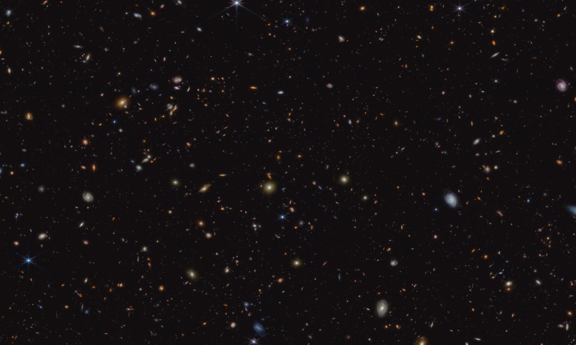 A crop of the JADES Survey field that JWST observed, using its NIRCAM instrument to search for carbon-based molecules.