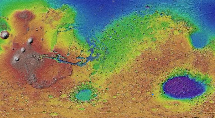 Esta imagen muestra la ubicación del cráter Matara en un contexto global de Marte.  Crédito de la imagen: USGS
