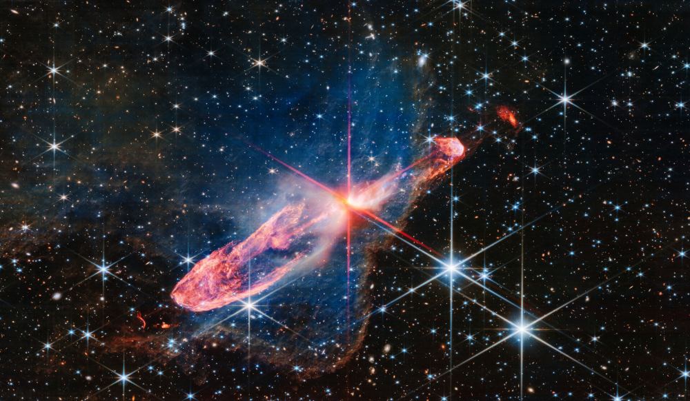 The NASA/ESA/CSA James Webb Space Telescope has captured a high-resolution image of a tightly bound pair of actively forming binary stars, known as Herbig-Haro 46/47, in near-infrared light. NASA, ESA, CSA, J. DePasquale (STScI), CC BY-SA 3.0 IGO