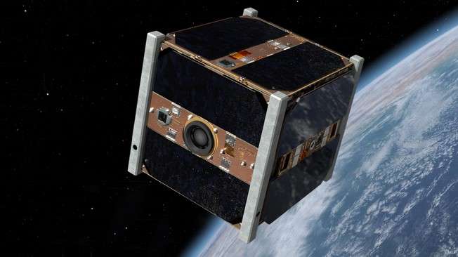 A typical type of CubeSat on orbit like the one used by the Brown students for their orbital experiment in de-orbiting a satellite. Courtesy NASA.