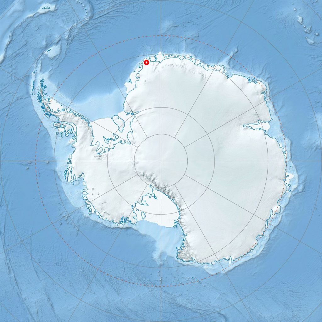 The TRIPLE team will test their small subs near the Neumayer-Station 3, marked in red. Image Credit: By Alexrk2 - Own workData from  - Haran, T., J. Bohlander, T. Scambos, and M. Fahnestock compilers. CC BY-SA 3.0, 