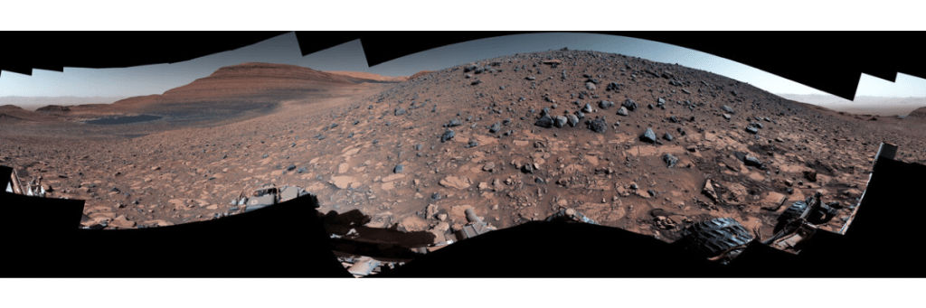 NASA’s Curiosity captured this 360-degree panorama while parked below Gediz Vallis Ridge (seen at right), a formation that preserves a record of one of the last wet periods seen on this part of Mars. After previous attempts, the rover finally reached the ridge on its fourth try. Credits: NASA/JPL-Caltech/MSSS. 