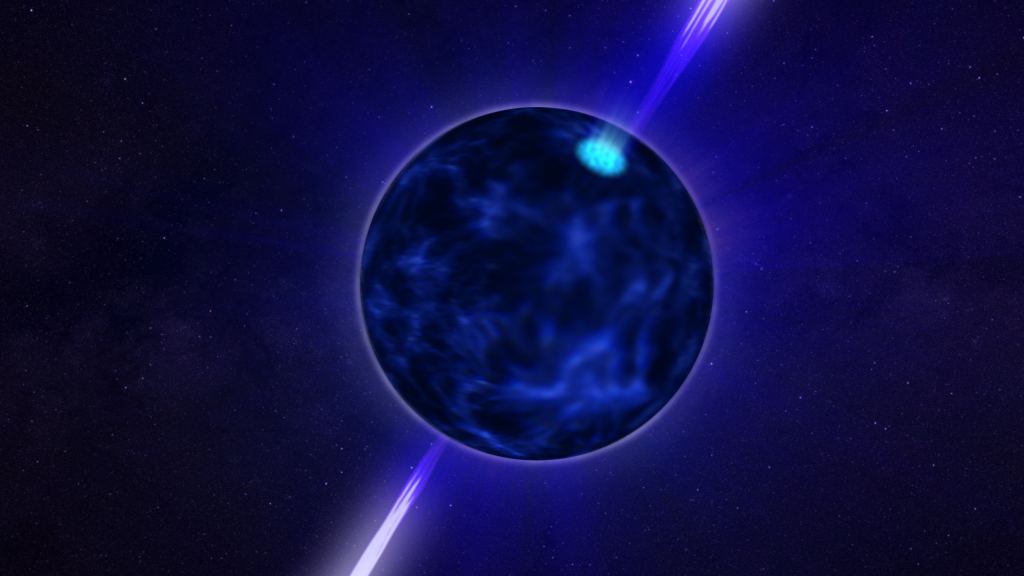 Visualization of a fast-rotating pulsar. Credit: NASA's Goddard Space Flight Center Conceptual Image Lab