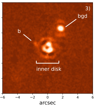 The powerful filters on the JWST's MIRI instrument ended the debate about a potential fifth planet at HR 8799. This MIRI image helped determine that the object is in fact a background object. Image Credit: Boccaletti et al. 2023.