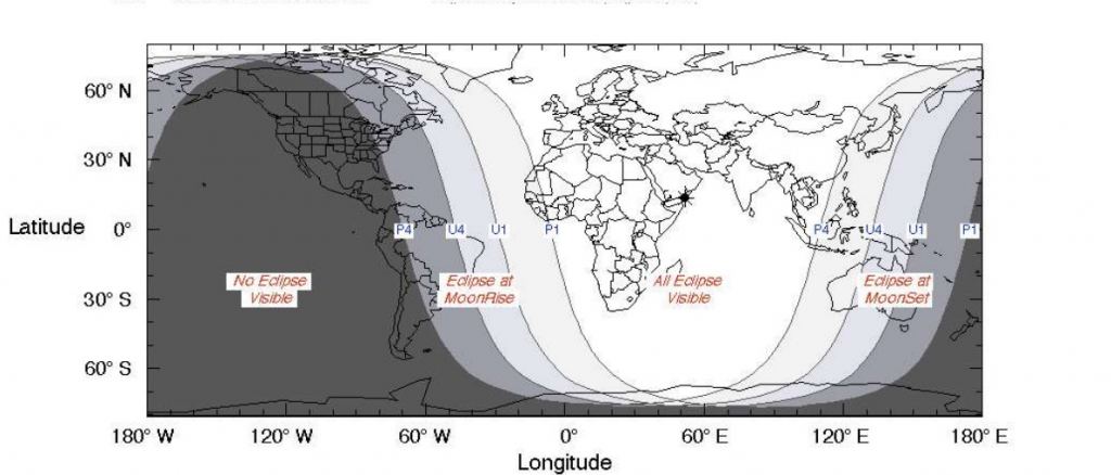 Eclipse visibility worldwide. NASA/GSFC/F. Espenak.