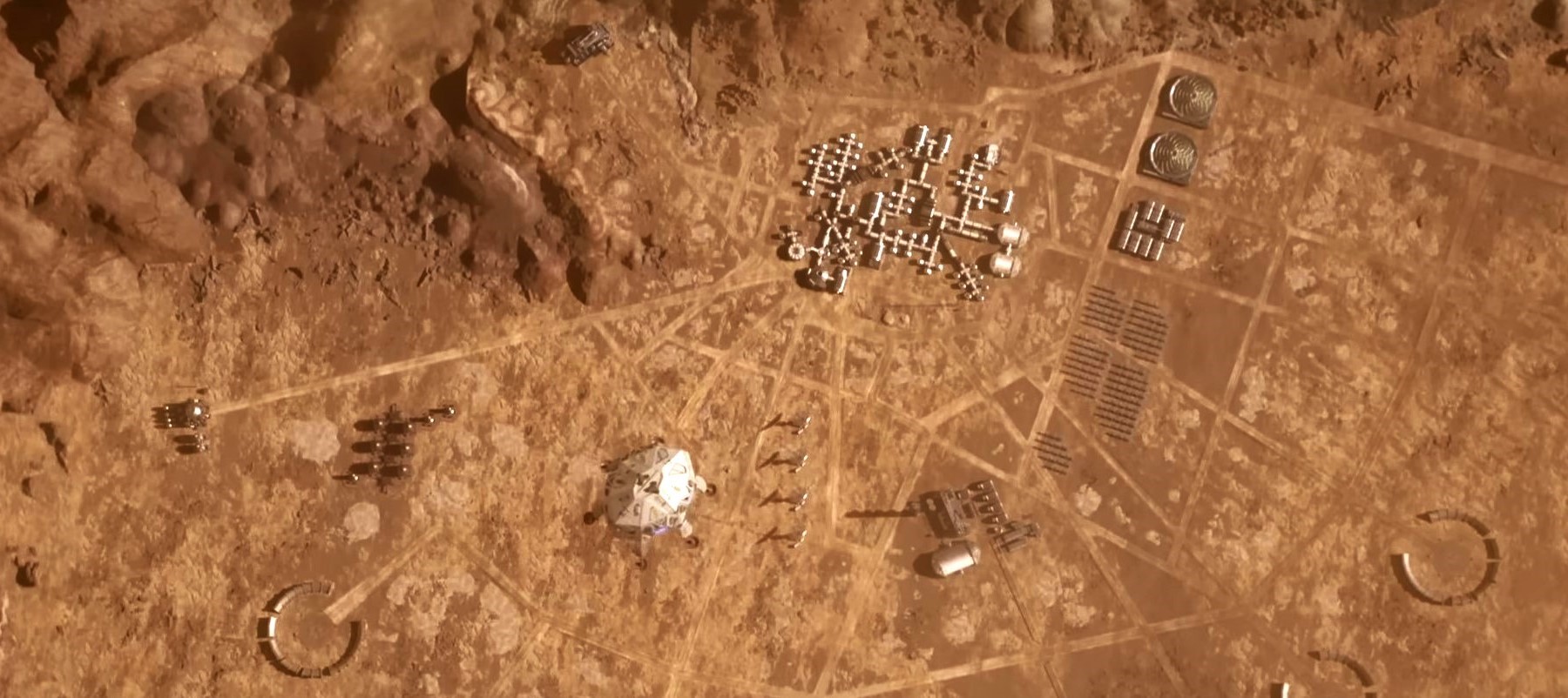 Illustration: Scene showing "For All Mankind" city on Mars from above