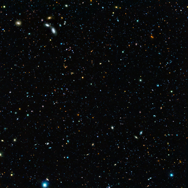 This composite image of the GOODS-South field — the result of an extremely deep survey using two of the four giant 8.2-metre telescopes composing ESO’s Very Large Telescope (VLT) and a unique custom-built filter — shows some of the faintest galaxies ever seen.