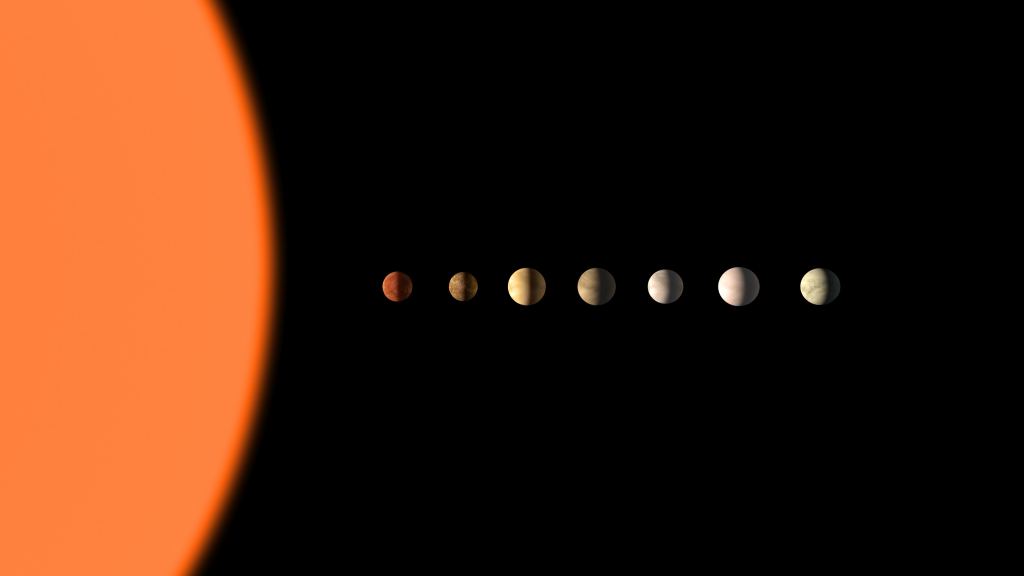 This artist's rendering compares the relative sizes of the Kepler-385 (KOI 2433) planets. Credit: NASA/Daniel Rutter.