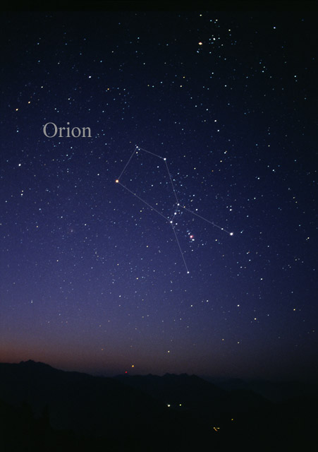 Image of Orion showing Betelgeuse upper left. 