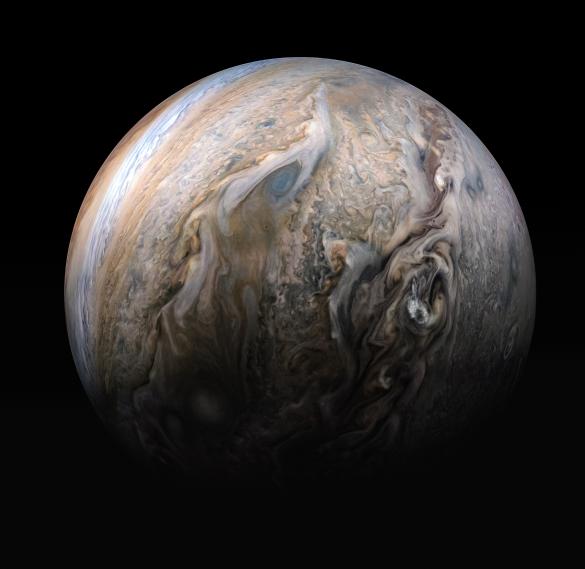 Image of Jupiter taken by NASA's Juno spacecraft. Massive gas giants like Jupiter might govern the movement of water in a young solar system, affecting which planets get it. That's just one of the reasons why astronomers want to find them around young stars. (Credit: NASA/JPL-Caltech/SwRI/MSSS/Kevin M. Gill)