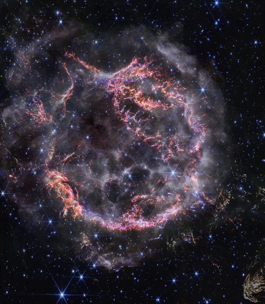 The JWST's NIRCam high-resolution image of Cass. A reveals intricate detail that remains hidden from other telescopes. Image Credit: NASA, ESA, CSA, STScI, Danny Milisavljevic (Purdue University), Ilse De Looze (UGent), Tea Temim (Princeton University)