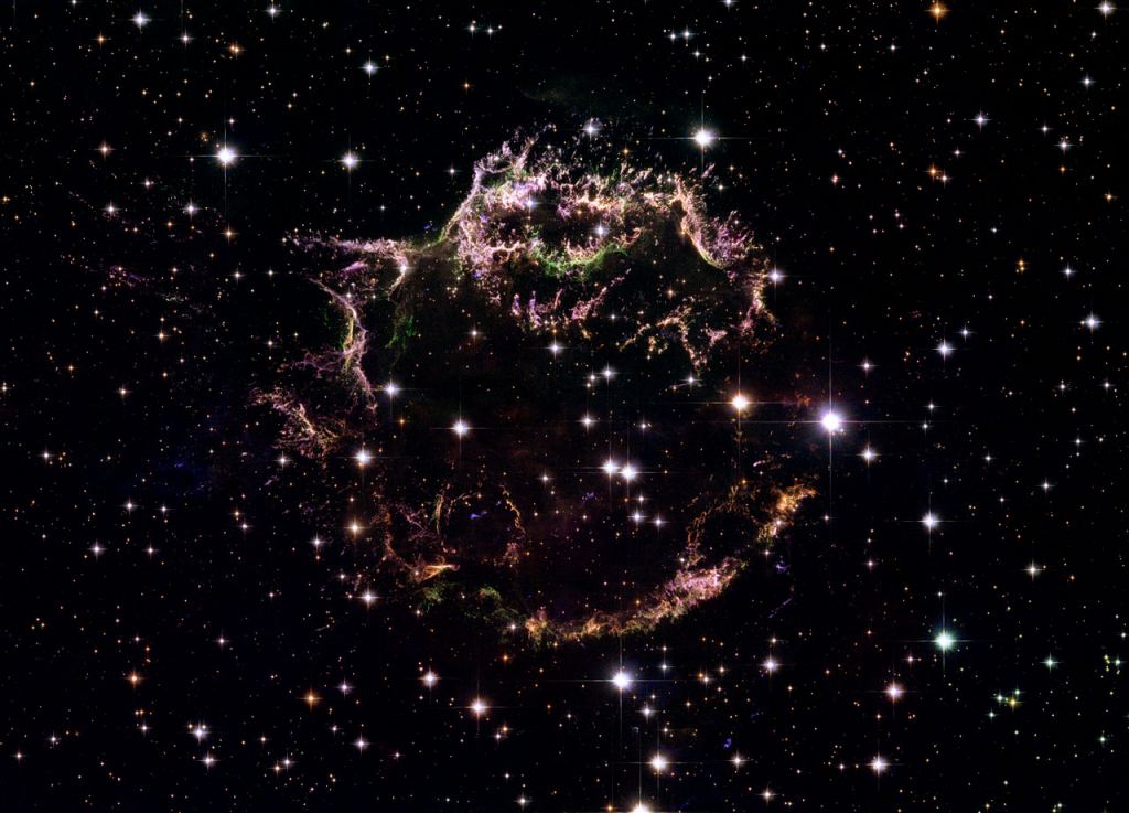 This NASA/ESA Hubble Space Telescope image provides a detailed look at the tattered remains of Cassiopeia A (Cas A). It is the youngest known remnant from a supernova explosion in the Milky Way. Image Credit: NASA, ESA, and the Hubble Heritage (STScI/AURA)-ESA/Hubble Collaboration. Acknowledgement: Robert A. Fesen (Dartmouth College, USA) and James Long (ESA/Hubble)