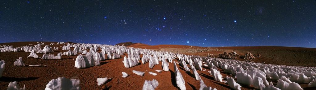 This alien-looking landscape shows penitentes in the Atacama Desert. Penitentes are made of snow that's sculpted by the Sun and sublimation. Image Credit: ESO Photo Ambassador Babak A. Tafreshi. 