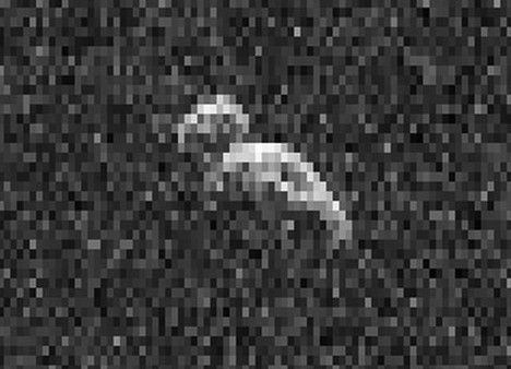 This is a typical image of a near-Earth asteroid. It's called 2006 DP14, and it's about 400 meters long. The image was captured by the Arecibo Observatory. Image Credit: By from http://www.jpl.nasa.gov/news/news.php?release=2014-060, Public Domain, https://commons.wikimedia.org/w/index.php?curid=39100503