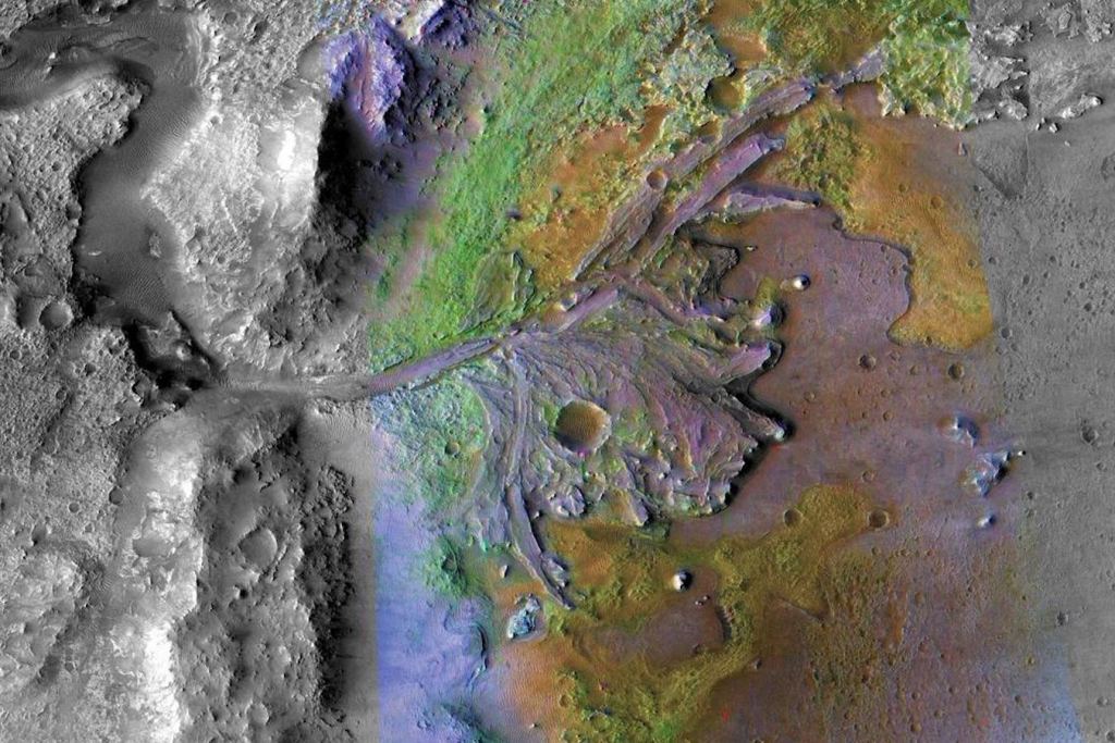 Aerial view of Jezero Crater on Mars