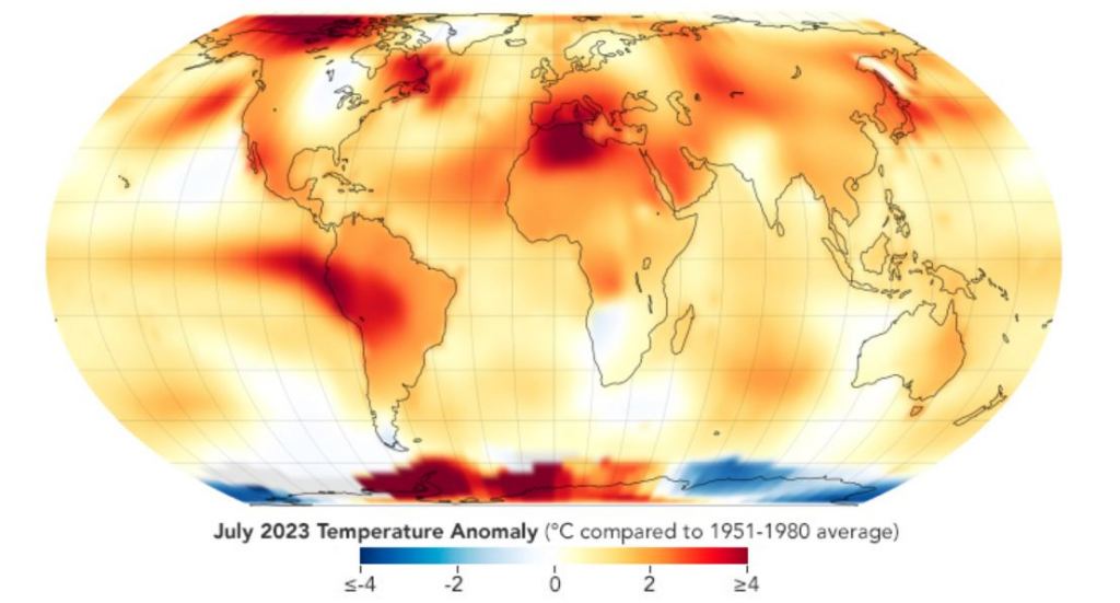 This image shows the global temperature anomalies for July 2023. Image Credit: NASA's Scientific Visualization Studio