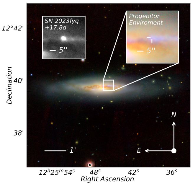 Esta figura muestra la supernova y su ubicación en NGC 3288. Crédito de la imagen: Brennan et al. 2024