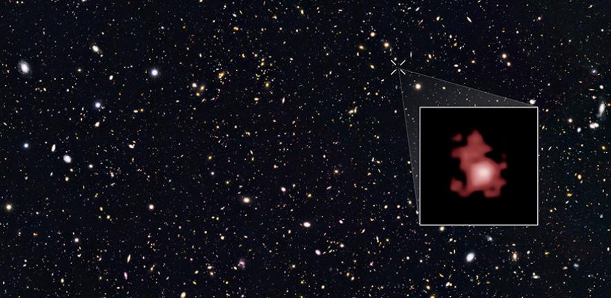 A view of the galaxy GN-z11, which harbors the oldest known black hole in the Universe. Courtesy: NASA, ESA, and P. Oesch (Yale University)