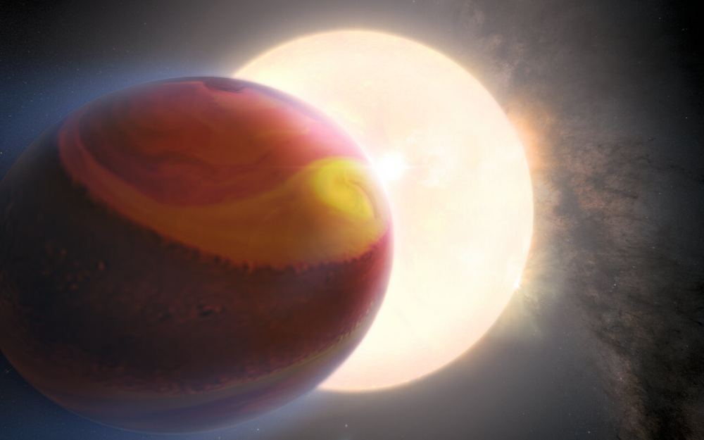 An artist impression of Tylos, also known as WASP-121 b. It has a hot exoplanet atmosphere that seems to be changing over time. Courtesy: NASA, ESA, Q. Changeat et al., M. Zamani (ESA/Hubble