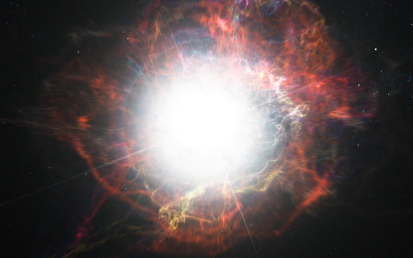Supernovae are known to create dust in their surroundings, as this artist's illustration shows. Image Credit: ESO / M. Kornmesser
